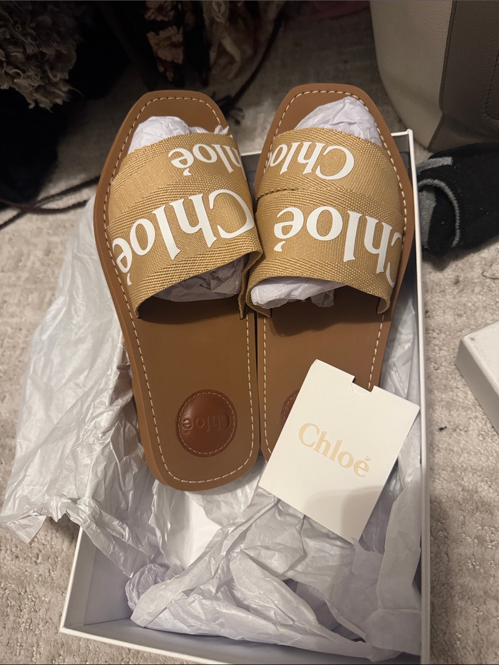 NWT Chloé Tan Woody Slide Sandals